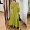 Women Casual O-neck Loose Long Sleeve Floral Embroidery Dress