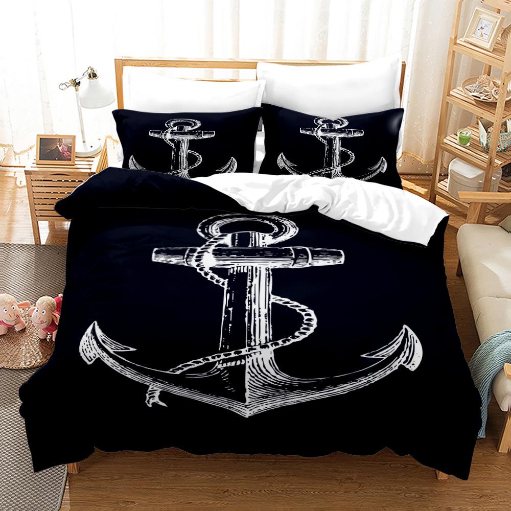 3D Sailing Themed Bedding Set, Anchor Duvet Cover Pillowcases 2/3pcs Soft Quick Drying Cover Set Boys' Teens Gift