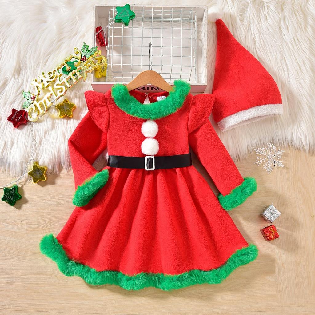 Girls Christmas Party Faux Patchwork Dress Costume