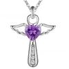 S925 Silver Plated Cross White Purple Zircon Crystal Pendant Necklace for Women