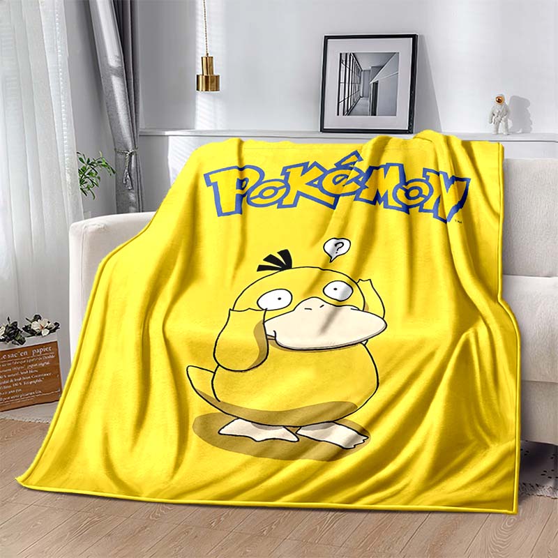 1PC Pokémon Psyduck Pattern Blanket Warm Soft Fluffy Kids and Adult Sofa Bed Throw Blanket Suitable Outdoor Travel Camping