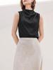 Womens Satin Mock Neck Tank Top Sleeveless Ruched Draped Business Casual Blouse