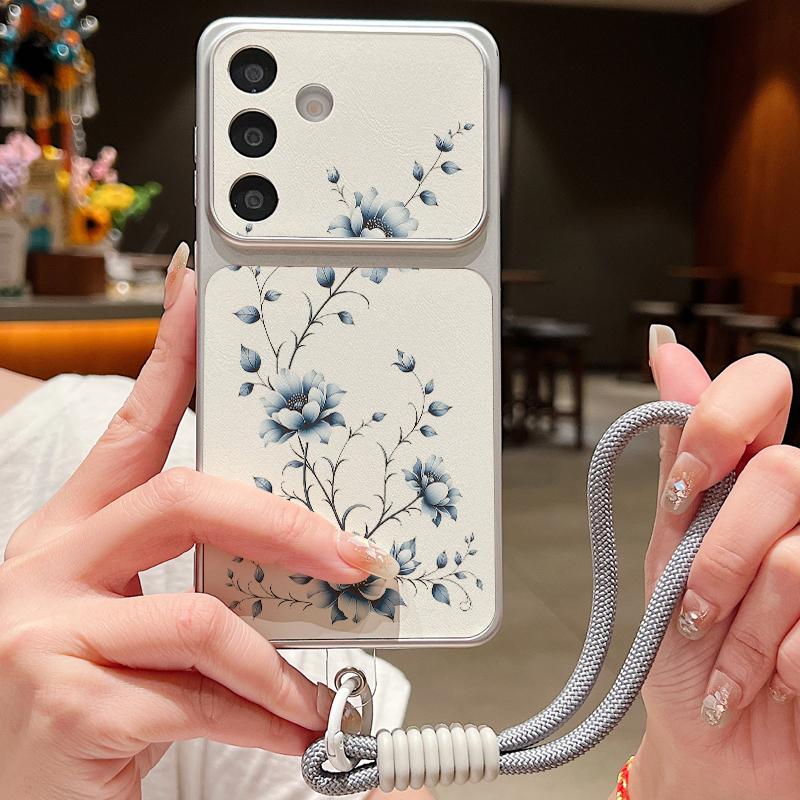 Кожаный чехол-шнурок с мелким цветочным узором для Samsung S26 S25 Ultra S24 S23 S22 Plus S21 FE A16 A17 A26 A36 A37 A54 A55 A56 A57 5G