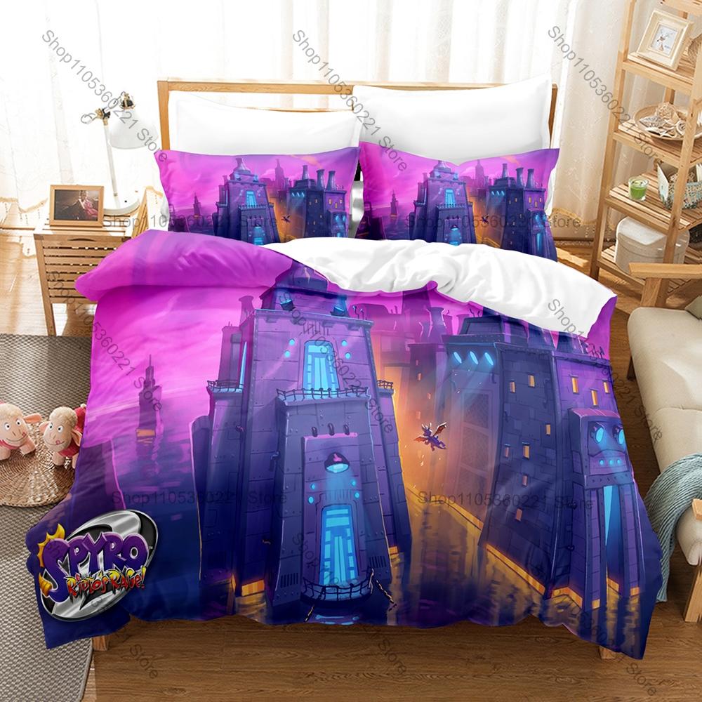 Classic Dragon Game Bedding Set, Duvet Cover & 2 Pillowcases, Iconic Spyro Design Comfortable Home Bedding Supplies