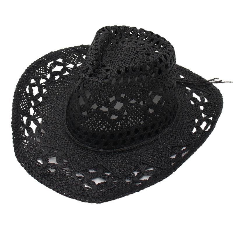 Rolled Beach Hat Western Cowboy Hat Hollow Sun Hat Straw Hat Ins Wind Jazz Hat Men and Women