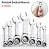 1Pcs Reversible Combination Ratchet Socket Spanner 6-19mm Nut Repair Tool New Stubby Single Wrench