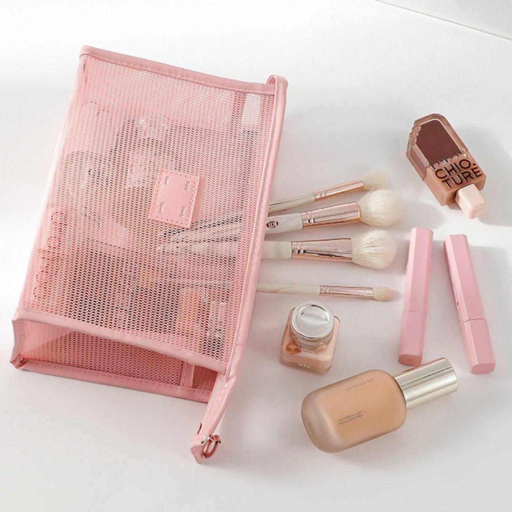 Portable Transparent Mesh Cosmetic Bag Square Storage Toiletry Bag Camping