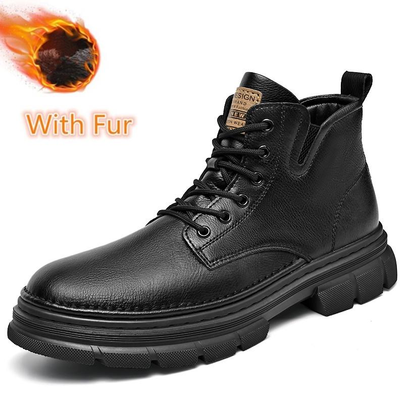 Hot Sale Men's Lace-Up Motorcycle Boots Leather Fashion Walking Shoes New Men Brand Mens Sneakers Male Comfortable Ankle Boots