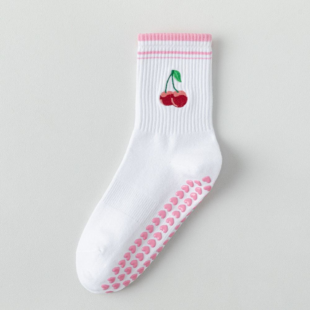 Harajuku Street Yoga Socks Breathable Mid Tube Socks New Cherry Embroidery Socks