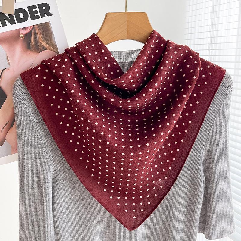 Women's French Red Cotton Silk Blend Scarf – 70CM Neck and Headscarf, Spring/Autumn Fashion Accessory