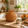 Orange-Shaped Storage Basket Decorative Wicker Box with Lid Rustic Design