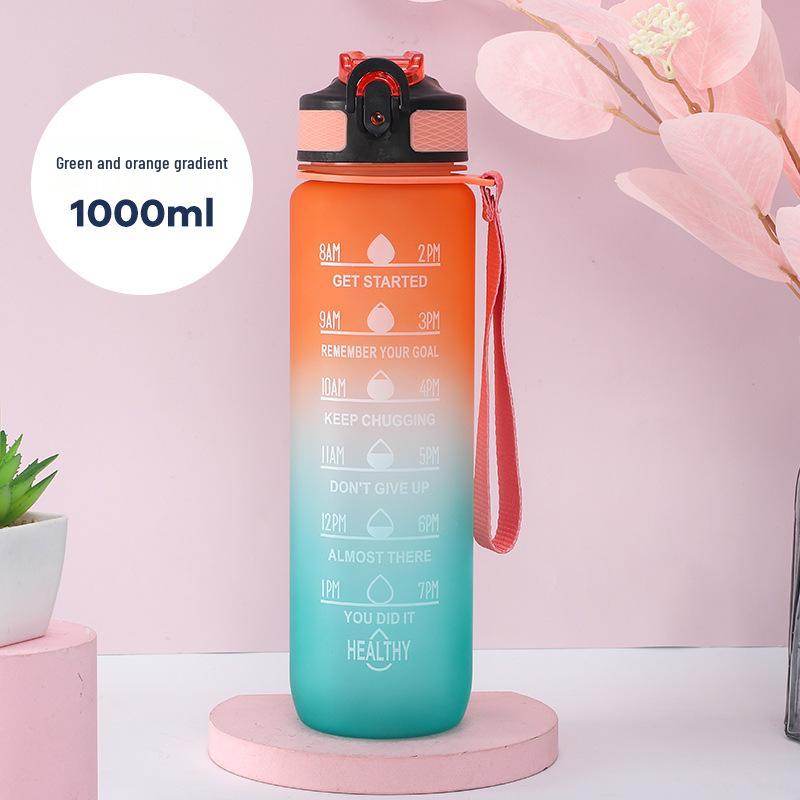 Gradient Color 1L Sports Water Bottle with Straw - Large Capacity Outdoor Plastic Space Cup