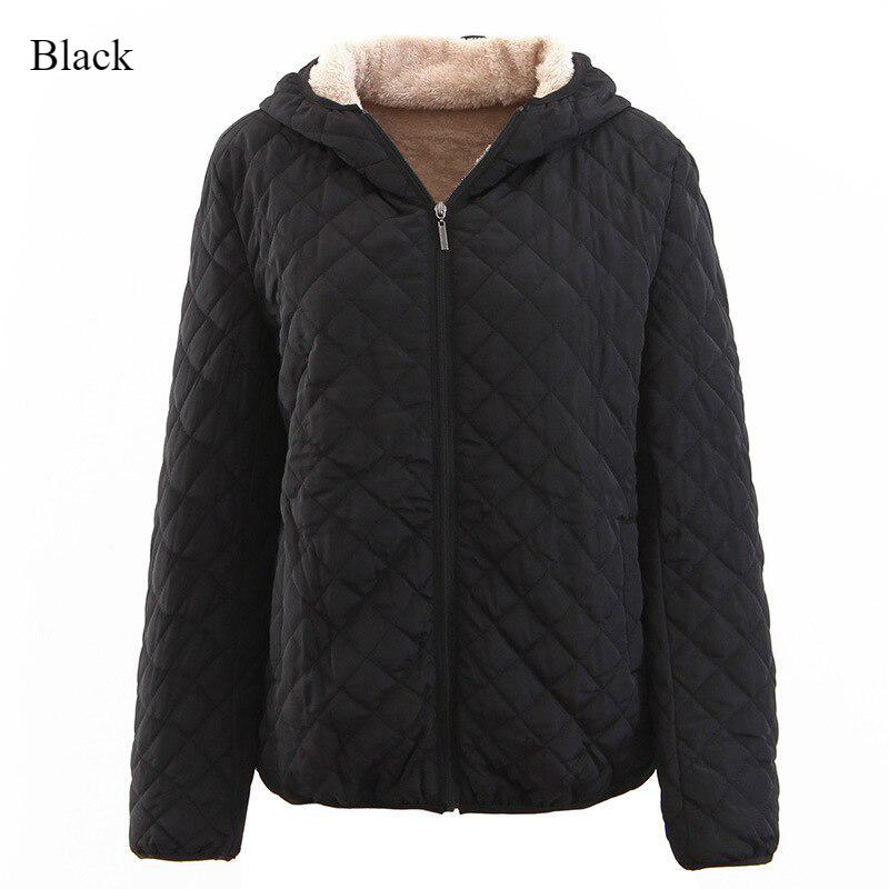 Women's Fashion Solid Color Wool Hooded Coat Warm Thick Cotton Close-fitting Casual Slim Jacket Large Size Tops