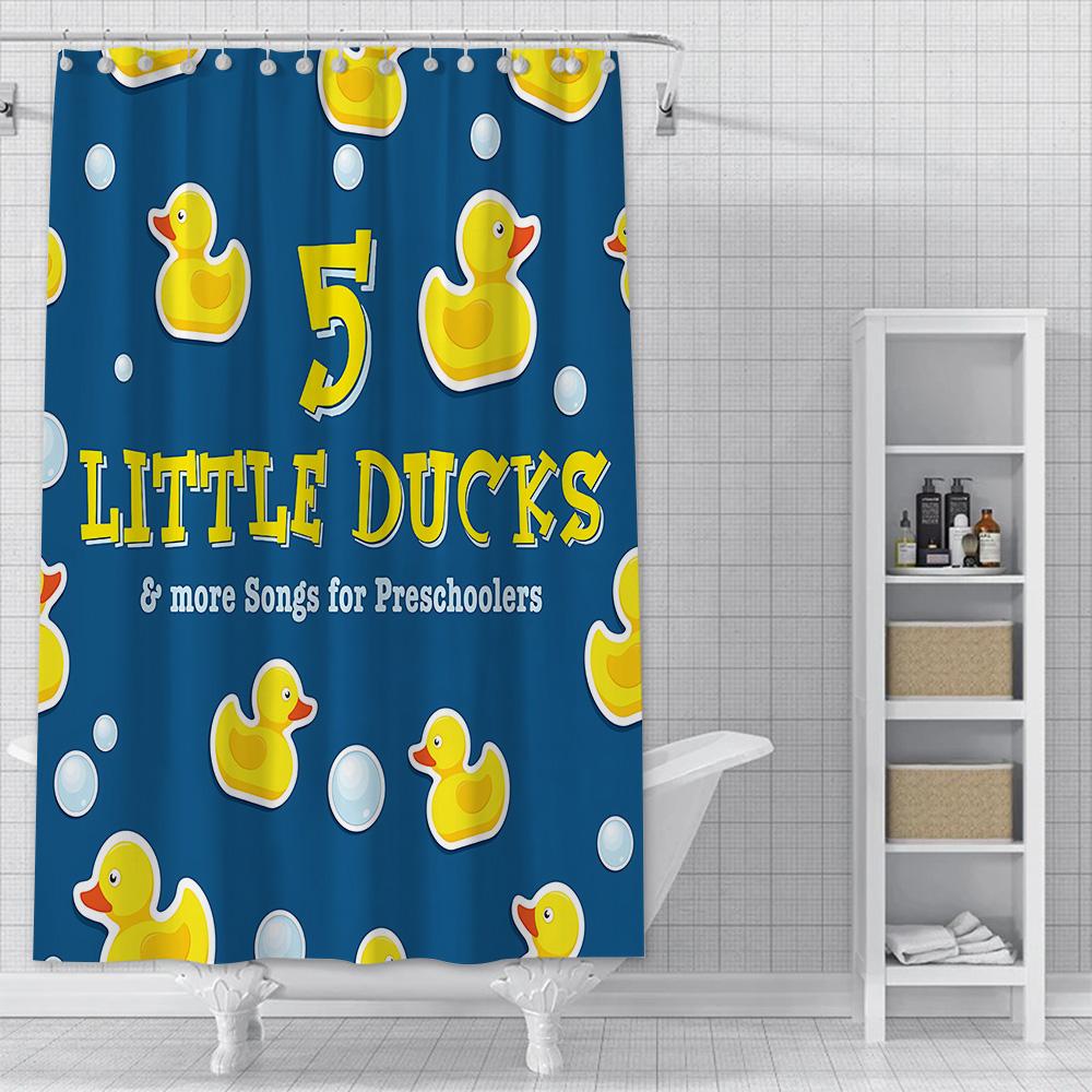 Little Yellow Duck Cute Animal Shower Curtain Waterproof Polyester Fabric Paint Bath Curtain Home Bathroom Decor Curtain Hook