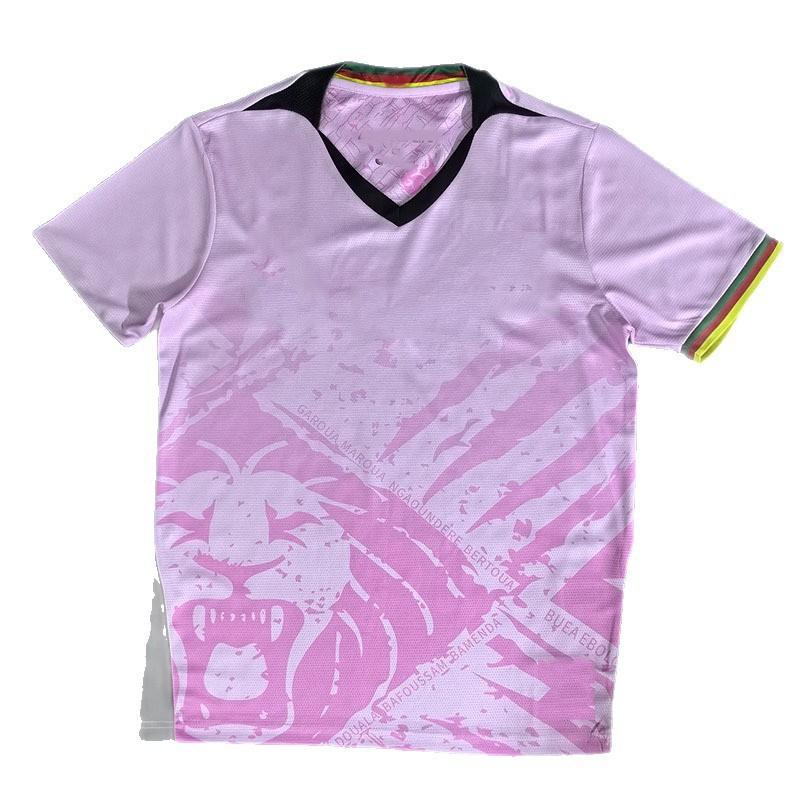 Mens Bamboo Fiber Football Jersey Cameroonian Fan Edition Pink Short Sleeve Soccer Shirt Sportswear