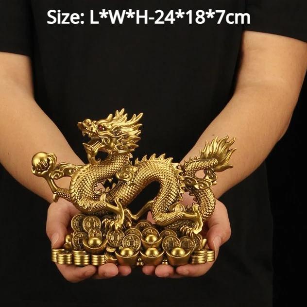 Zhao Cai Древний бронзовый пятилапый золотой дракон, украшение для входа в офис, гостиная, ремесло, талисман бронзового дракона со знаком зодиака Zhaocai