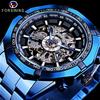 Men's Fashion Casual Openwork Blue Electroplated Mechanical Watch