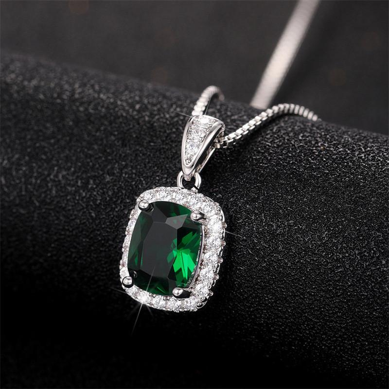 Sterling Geometric Cubic Zirconia Pendant Necklace for Women Luxury Female Wedding Trend Accessory Party Jewelry