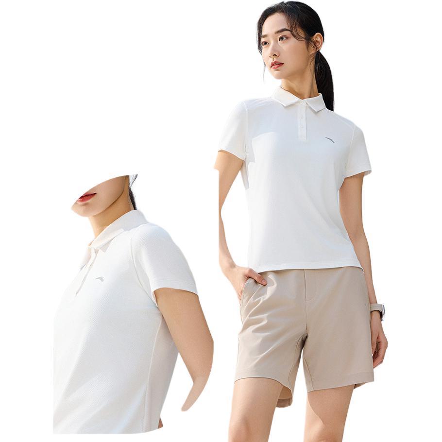 Anta Удобная Простая Универсальная Однотонная Приталенная Легкая Спортивная Футболка-поло Женские Топы Восходно-зеленый 962527122-4