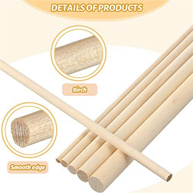 ABJI-200 Pieces Dowel Rods Wooden Dowel Rod Craft Wood1/8,3/16,1/4,5/16,3/8X6inch Sticks For Crafting DIY Wedding Ribbon Wand