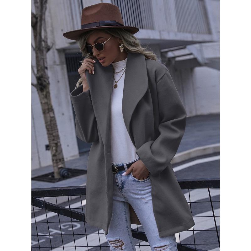 Женское осенне-зимнее пальто, модное длинное шерстяное пальто с лацканами для женщин