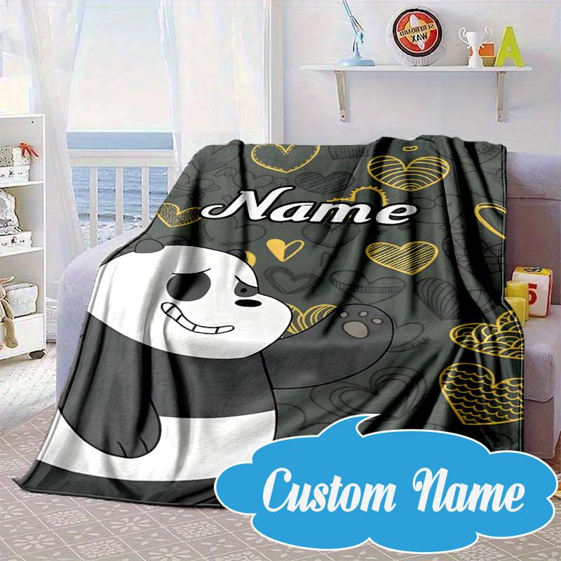 Custom Name Brown Bear Heart Love Blanket bed sofa Blanket Flannel Blanket for Camping, Hiking, Picnic Essentials,gift for Fan family