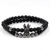 European and American exaggerated 1mm black matte copper bead bracelet, micro-inlaid zircon crown bracelet, set.