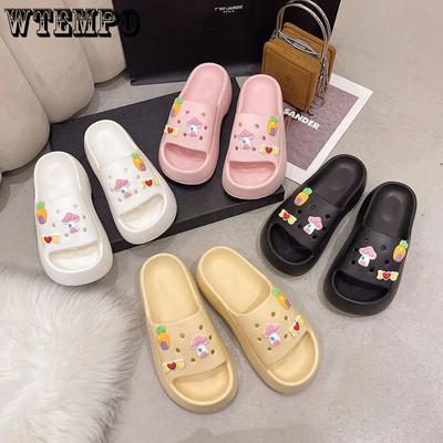 Женские тапочки из ЭВА, летние модные уличные модные милые тапочки с толстой подошвой, одно слово, домашние тапочки на плоской подошве с круглым носком, противоскользящие тапочки на большой мягкой подошве