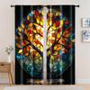 2pc,  Window Drapes Color Mosaic Tree Art 100% Polyester,Without Electricity Family Party Decoration Perfect for Holiday