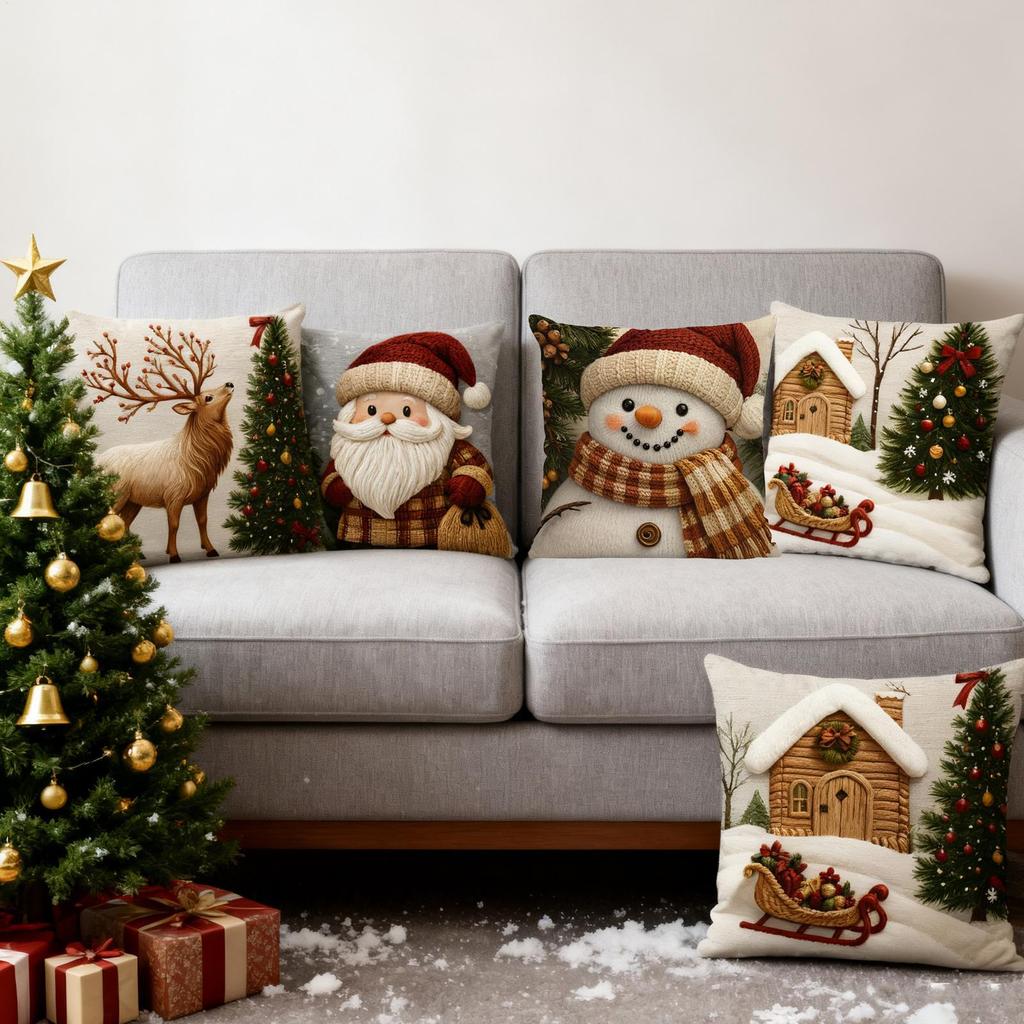 Christmas Pillow Cover Christmas Linen Pillowcase Autumn Decoration Snowman Pillow Covers For Chair Sofa Bedroom Living Room