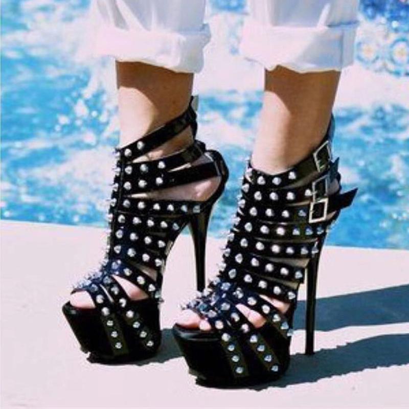 Fashion Sexy Peep Toe Women Shoes 2025 New Summer Platform High Heels Sandals for Women Fashion Rivet Decoration Party Pole Dance Shoes