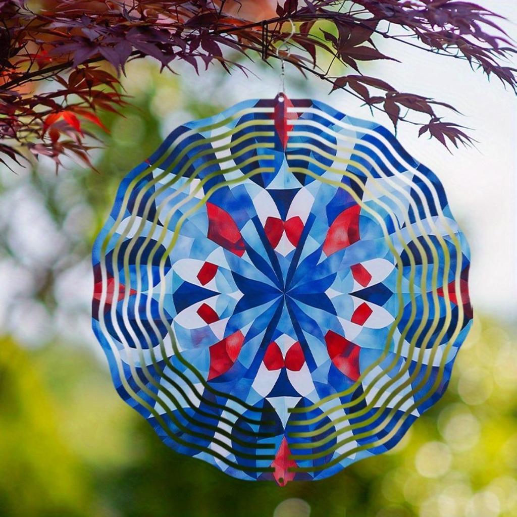 No Power Needed Colorful Wind Spinner for Indoor Outdoor Decor Blue Red White Halloween Home Garden Yard Large Metal Spinning Ornament