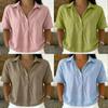Casual Linen Shirt For Women With Turndown Collar And Short Sleeves For Summer Comfort
