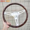 Car Accessories 15Inch JDM Classic Wooden Steering Wheel Vintage Sports Real Wood Steering Wheel with Rivet