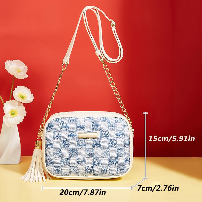 Yogodlns Shell Bag Stylish Plaid Design Shoulder Bag Storage Chic Crossbody Pocket for Women Vintage Tassel Messenger Bag Small Handbags