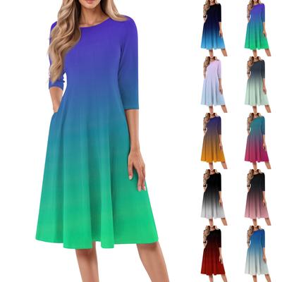 Женское повседневное модное платье миди с круглым вырезом и рукавом три четверти