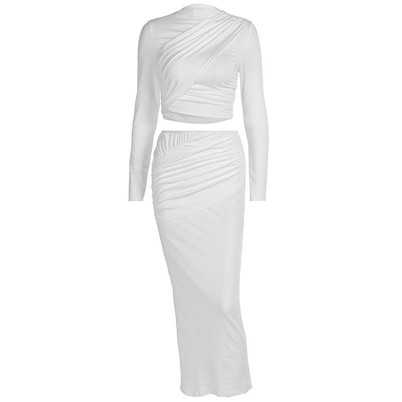 European-American Style 2025 Fall/Winter Sexy Wrap Crop Top & Skirt Set: Unique Fashion for Women