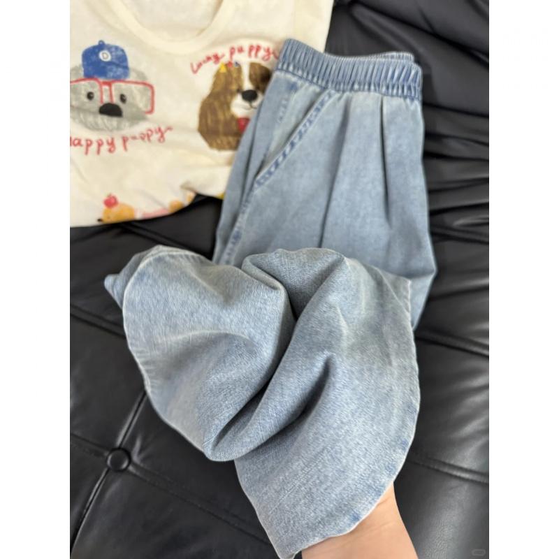 Лето 2026 новые повседневные эластичные струящиеся джинсовые брюки из тенсела с высокой талией для женщин, стройнящие и выгодно подчеркивающие фигуру широкие брюки Yamamoto