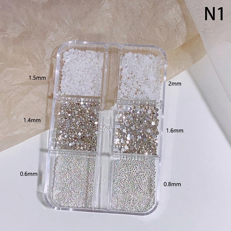 6/12 Grids/Box Colorful Round Pearls Nail Beads Charms Caviar Jewels Half Round Pearl Gems for DIY Nail Art Decoration