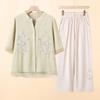 Red Bean Mama Women's Embroidered Cotton Linen Summer Set