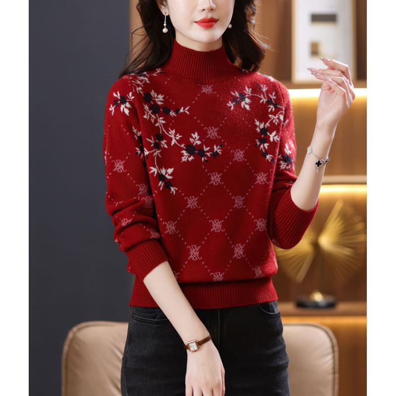 Autumn Winter Women's High Neck Knit Sweater Pullover Long Sleeve Knit Large Size Loose Knit Top