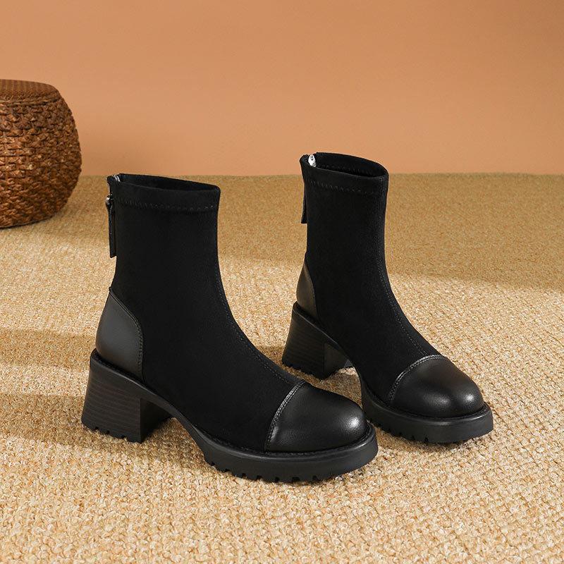 Martin Boots Women's High-heeled British Style 2024 New Autumn and Winter Thick-soled Medium Boots Retro Thick-heeled Short Boots