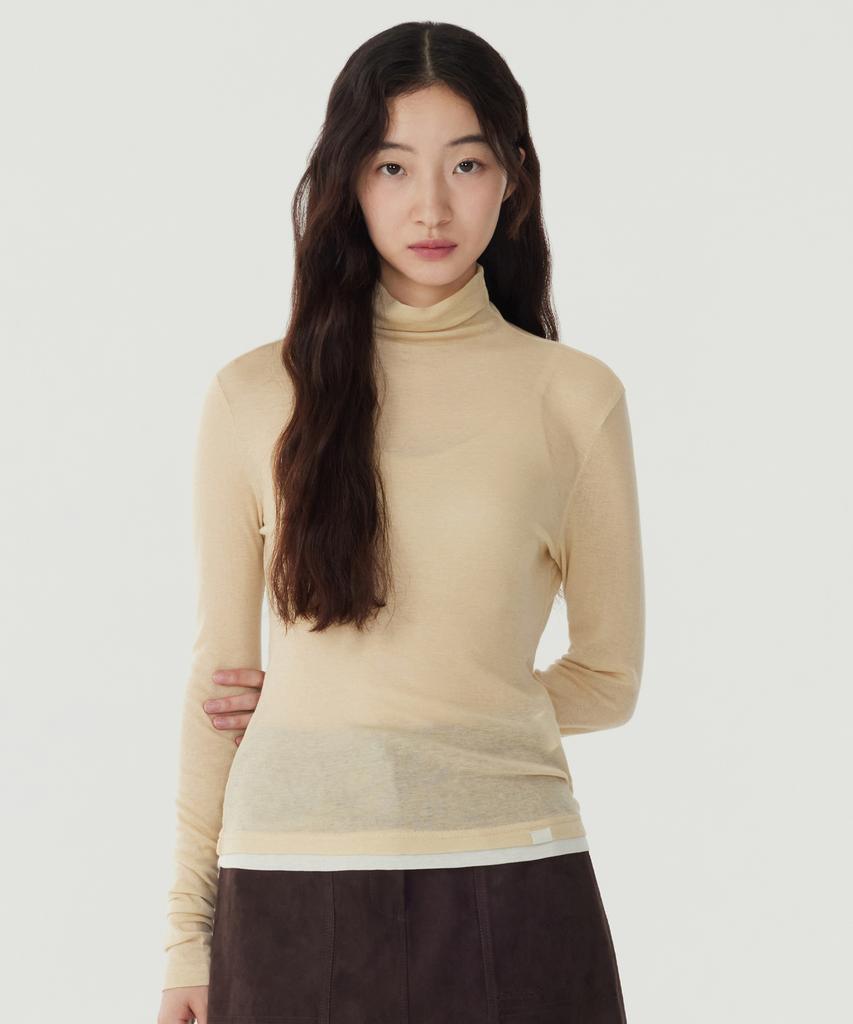COVERNAT WOMAN Wool Tencel Turtleneck T-Shirt Butter