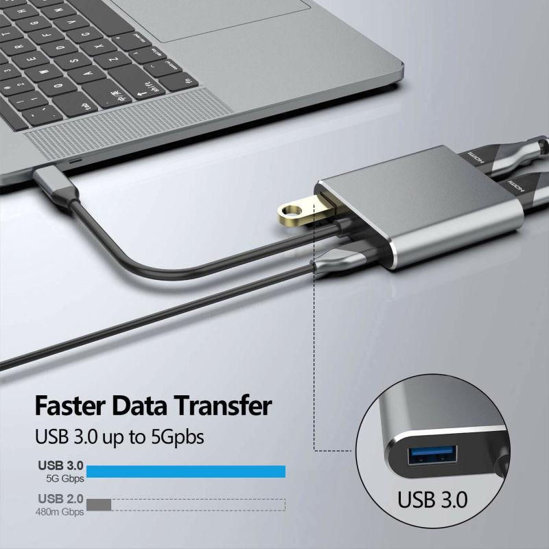 4 в 1 удлинитель USB-адаптер C Type-c к HDMI-совместимому адаптеру Vga Usb3.0 для аудио и видео, быстрое зарядное устройство