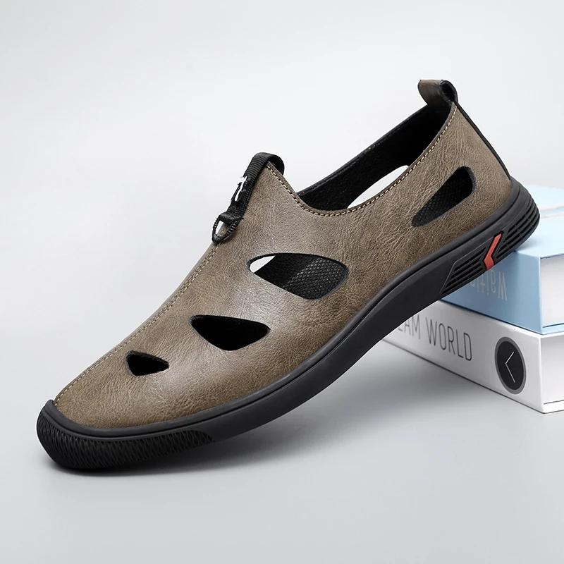 2024 New Summer Casual Leather Men Sandals Fashion Outdoor Beach Sandals Lightweight Sandals Soft Comfy Breathable Walking Shoes