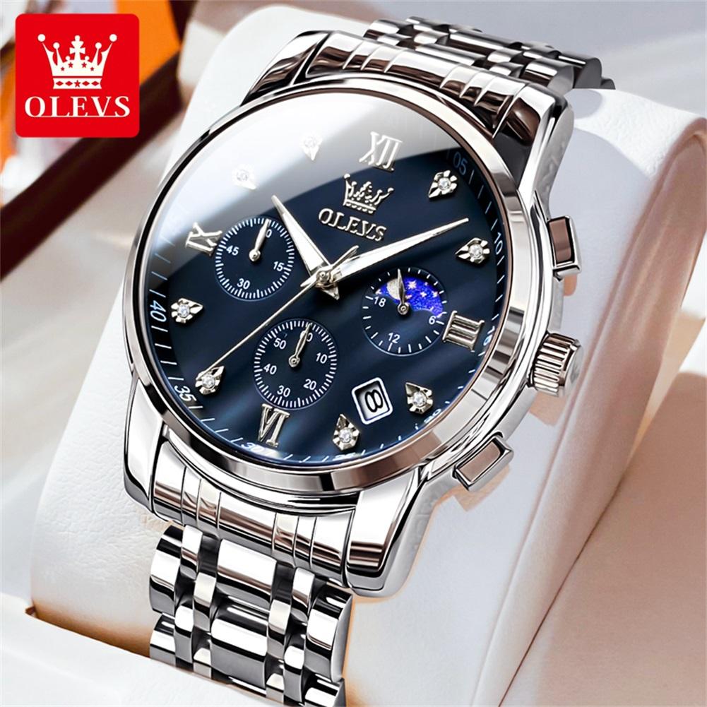 OLEVS 2858 Quartz Watch Men's Deep Waterproof Stainless Steel Strap Calendar Luxury Men's Watch