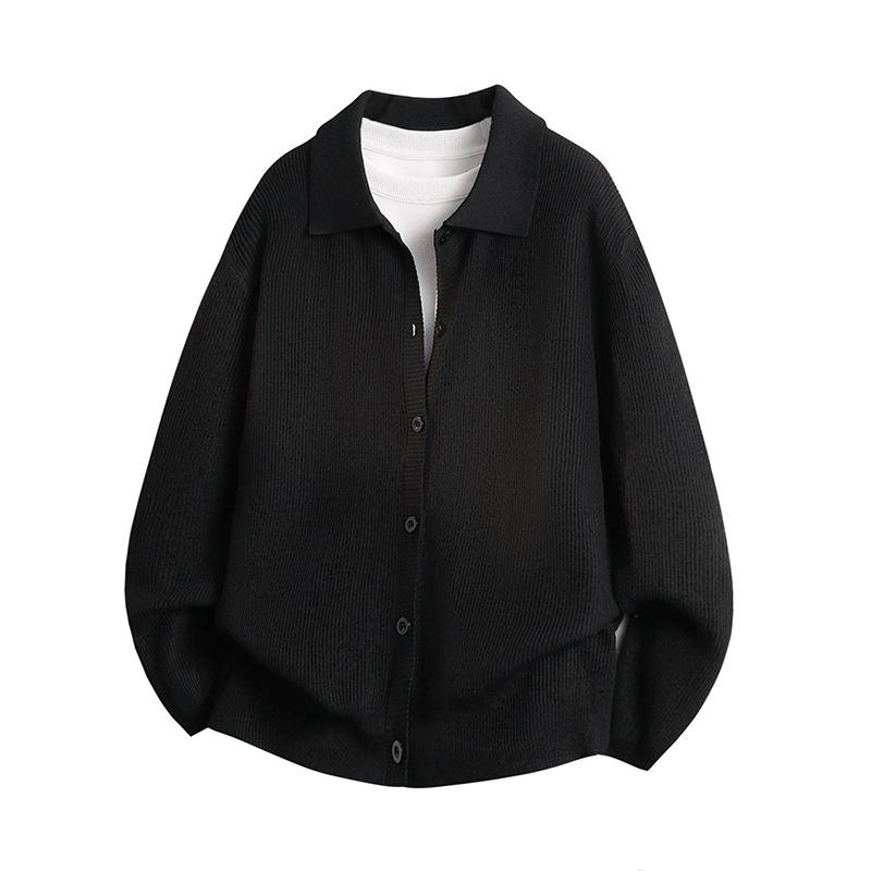 Вязаная куртка-поло с отложным воротником для мужчин, весна и осень, минималистичная толстовка в корейском стиле для мужчин, повседневная куртка, куртка-свитер