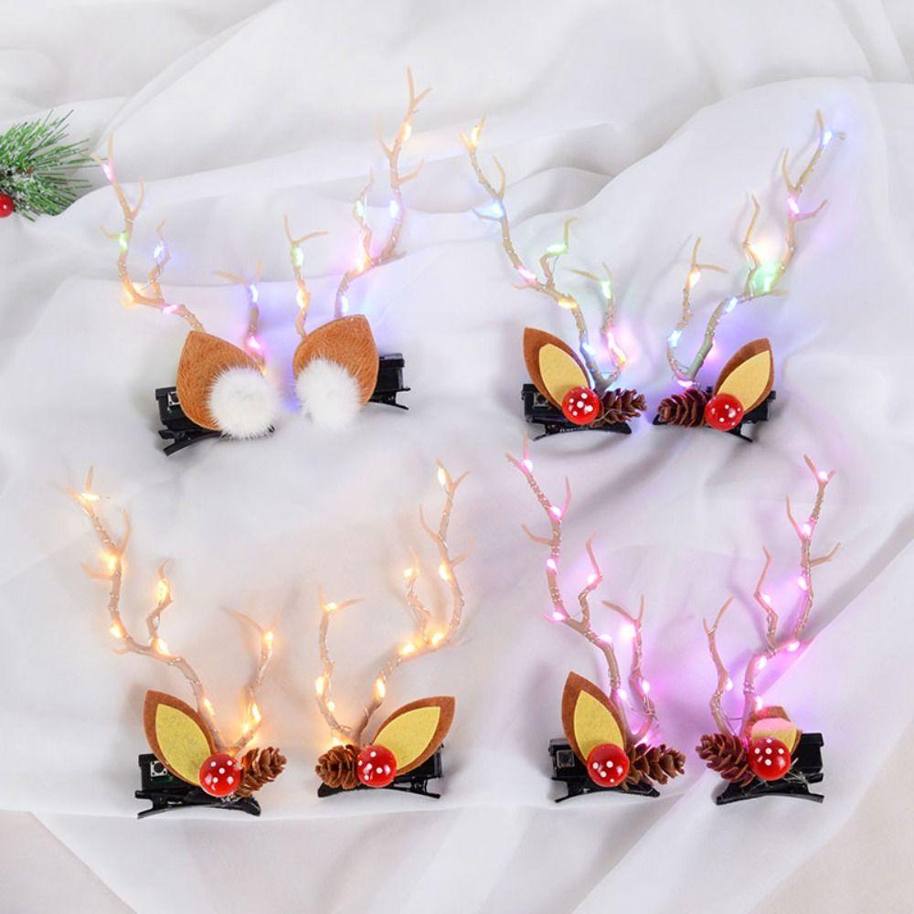 Со светодиодной подсветкой светодиодная рождественская повязка на голову с оленьими рогами светящаяся заколка для волос женская