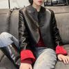 Trendy Short Style Chinese Wind Leather Jacket Women's Tang Suit Buckle Chinese Style Small Size Autumn and Spring Season