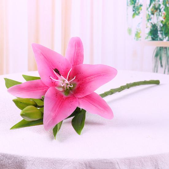 Artificial Flower Weather-resistant Non-fading No Withering No-Watering Easy Maintenance 3D Printing 3 Heads Artificial Lily Flower Home Decor